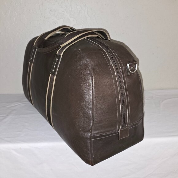 COACH F70561 Heritage Logo Large 22" Dark Brown Web & Leather Boston Duffel Bag - Picture 5 of 12